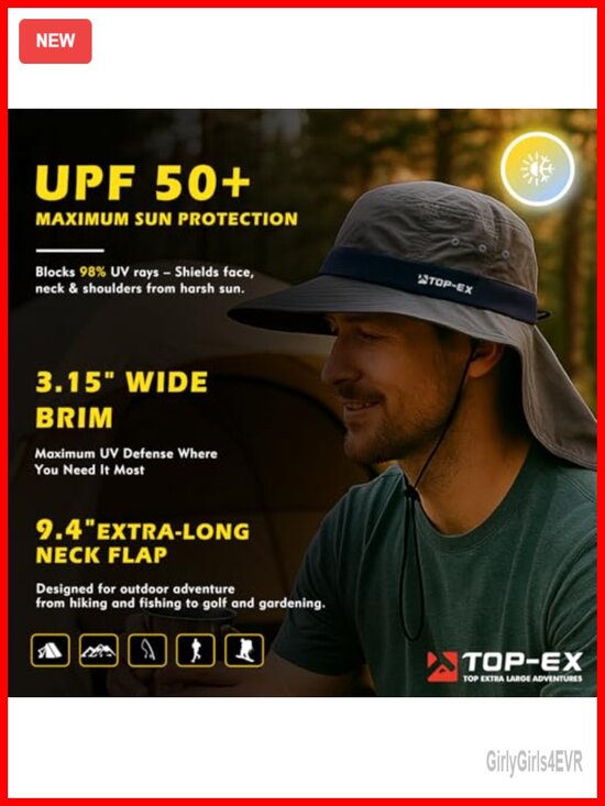 UPF 50+ Cooling Sun Hat with Neck Flap for Hiking Fishing